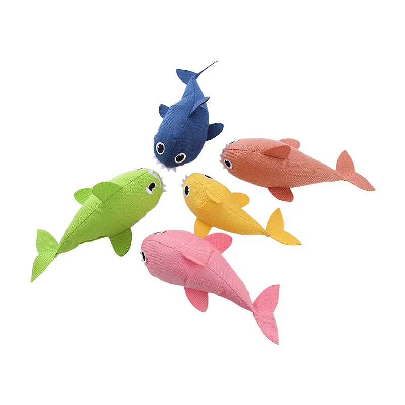 New linen series plush cat toy Shark family contains sound paper bite resistant interactive play pet supplies