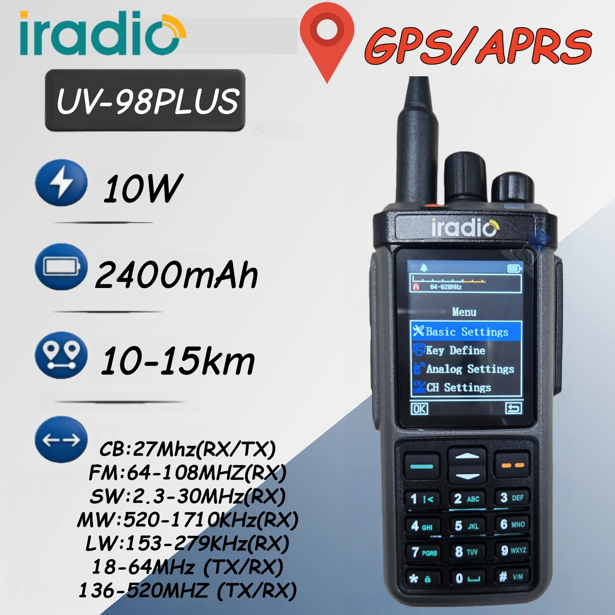 2026 New Iradio Uv-98Plus Gps Aprs Walkie Talkie Type-C Charging Compatible Wireless Set Rt-880 Rt-880G Rt-950 Pro Two-Way Radio