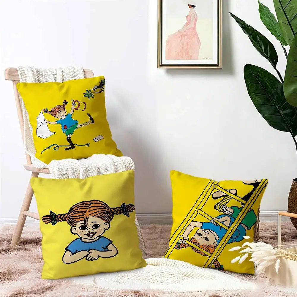 Cartoon Girl P-Pippi Pillow Cushion Cover Pillowcase Living Room Sofa Home Decor Customized