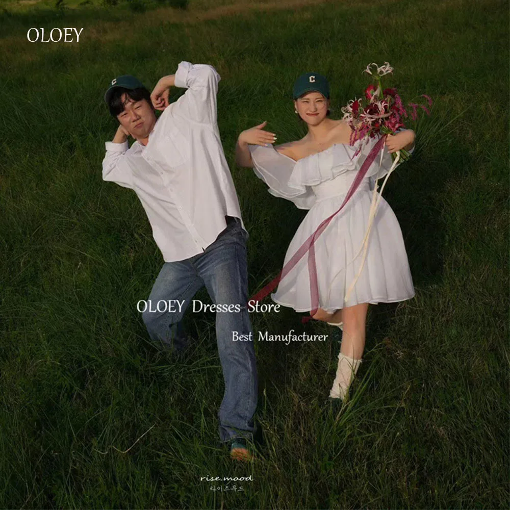 Oloey-結婚式のパーティーのためのセクシーなミニドレス,短いカクテルドレス,写真撮影の袖,国の花嫁のドレス,ウエディングドレス,コルセットバック,韓国