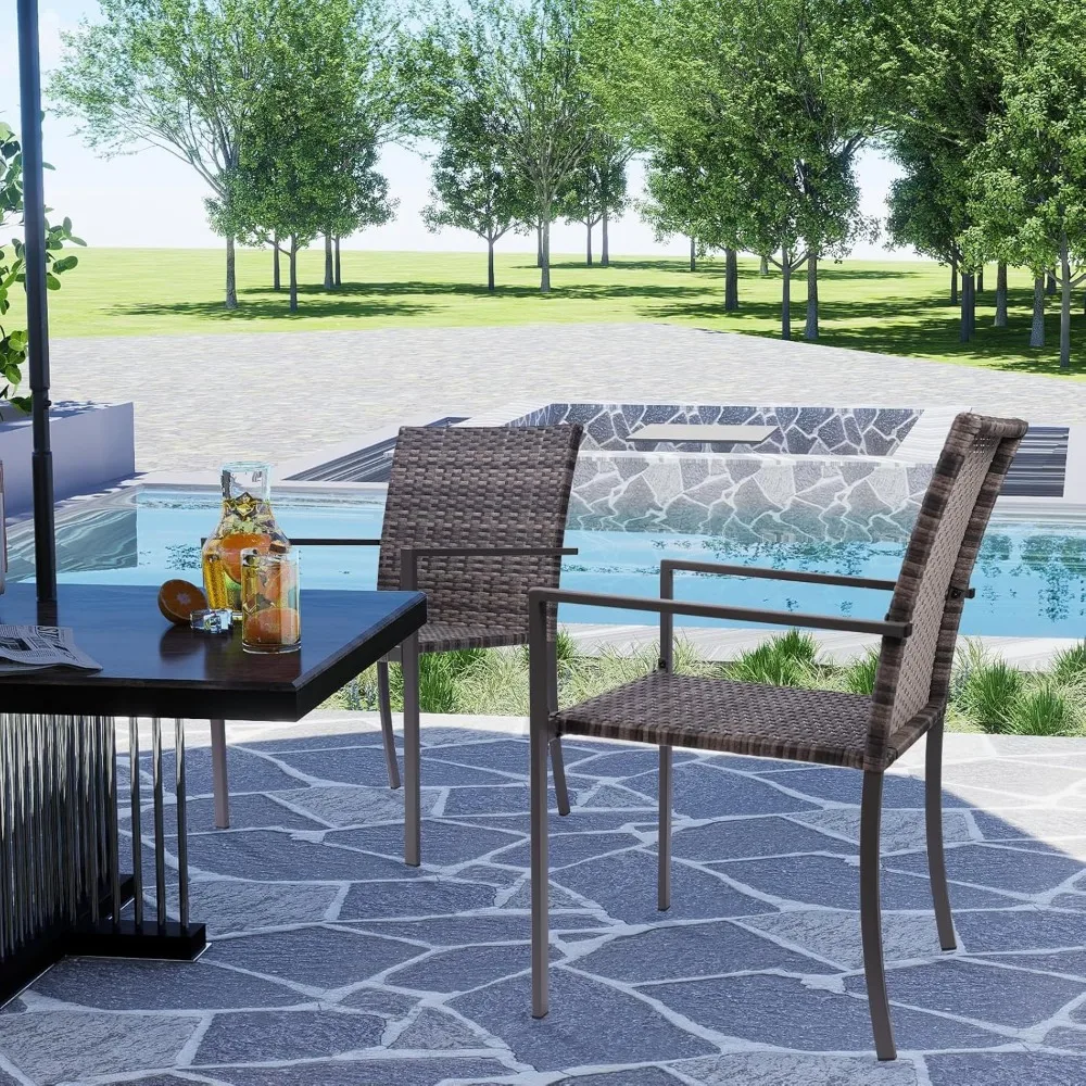 Elegant Patio Dining Chairs Outdoor Set of 2, Stackable All-Weather Resistant Rattan Wicker Chairs, Deck Chairs for Porch, Balco