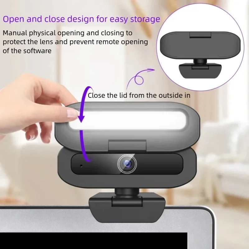 

4K Webcam for PC with LED Fill Light HD 2K Comperter Camera with Microphone Autofocus Streaming Web Camera