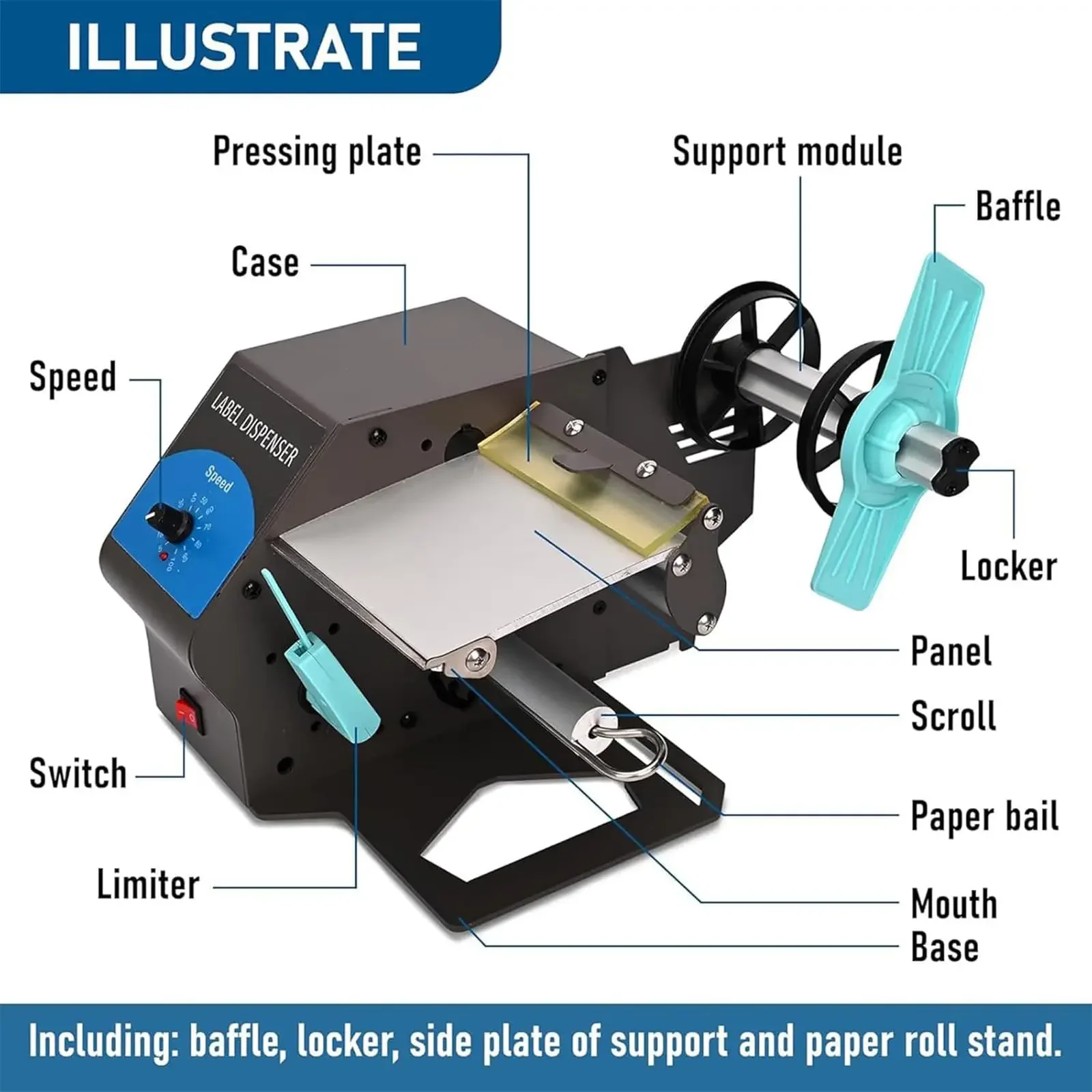 5-80 MM Width Label Applicator Sticker Dispenser for Long Translucent and Opaque Labels Rolls and Fan-fold Labels