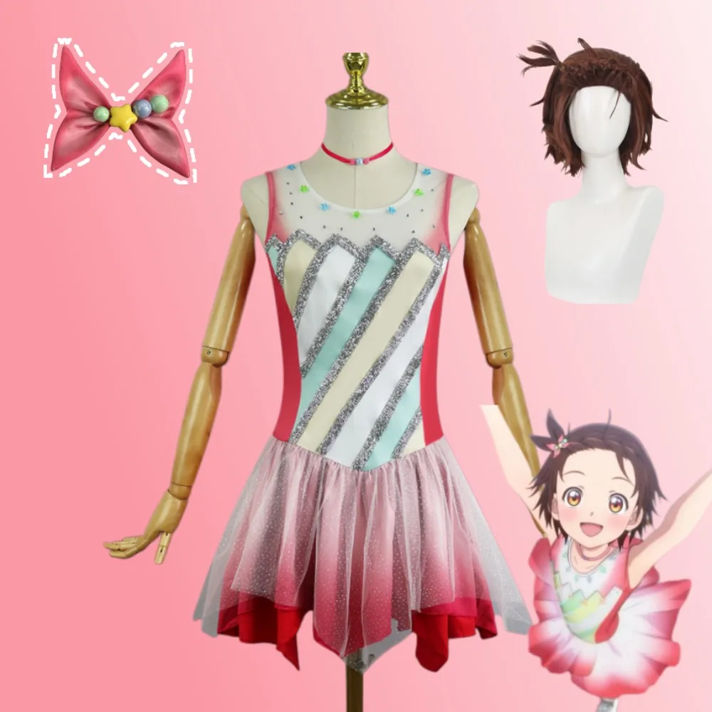 

Medalist Yuitsuka Inori Cosplay Costume Red Figure Skating Dress Wig Accessories Full Set Women Anime Halloween Comic-Con Outfit