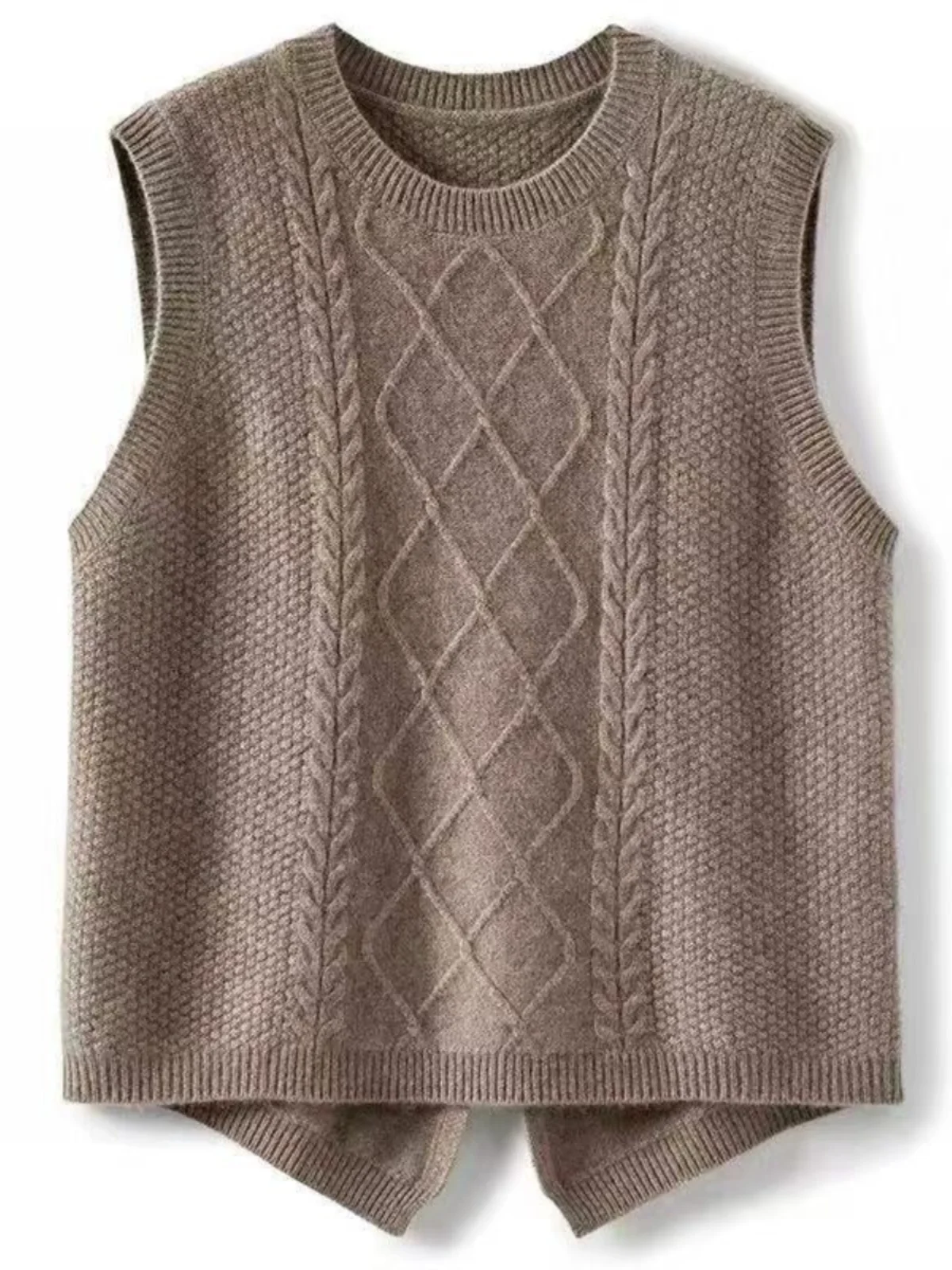 

Faionable Split eep Camere Knitted Vest Women Spring Autumn Loose Outerwear Front ort Ba Long round Ne Svel...