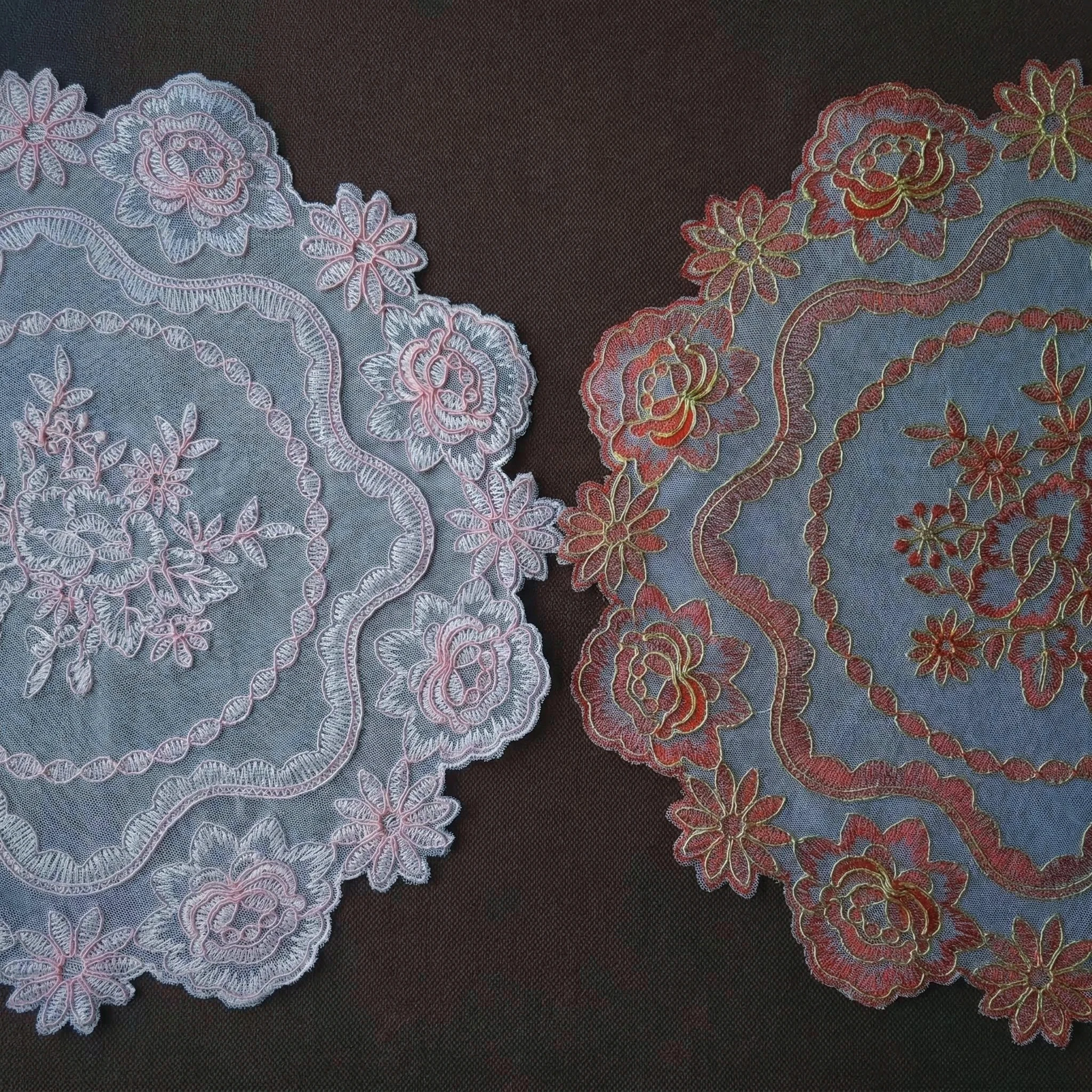Luxury Red Lace Jacquard Dinner Placemats Set 4pcs Decorative Pink Embroidered Table Mats Cloth Tableware Mat Wedding Decor - view 4