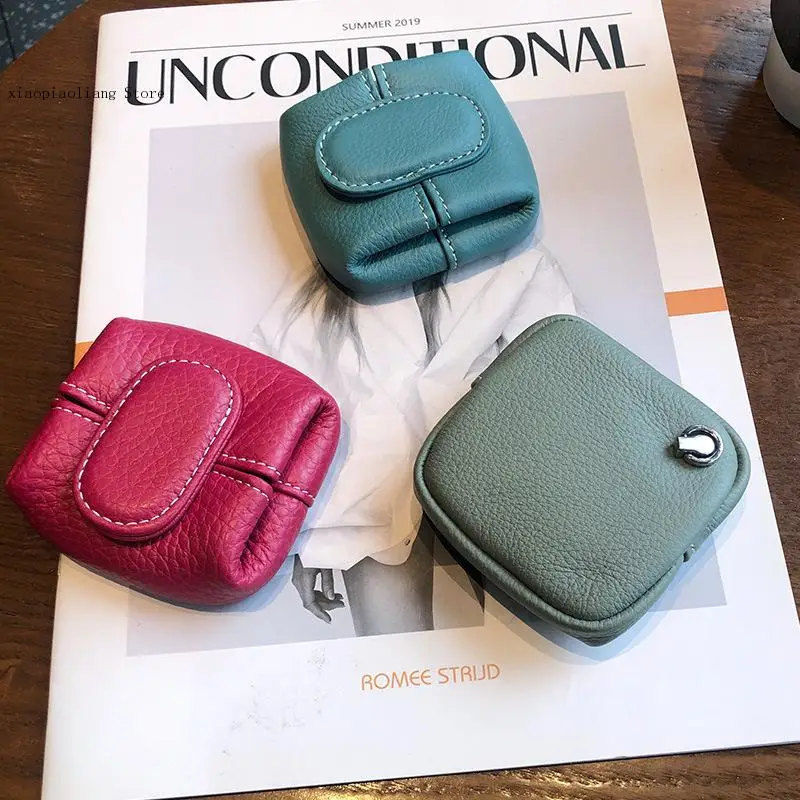 Coin Purse Women's Buckle First Layer Cowhide Coin Purse High Quality Leather Material Key Case Portable Small Bag