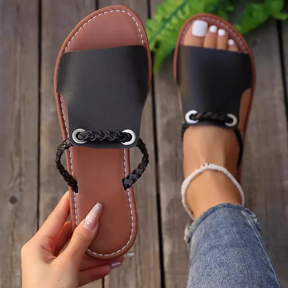 

New Women's Shoes Square Head Cross Flat Summer Sandals Simple Flip-flops Women Wear Slippers Beach Slippers