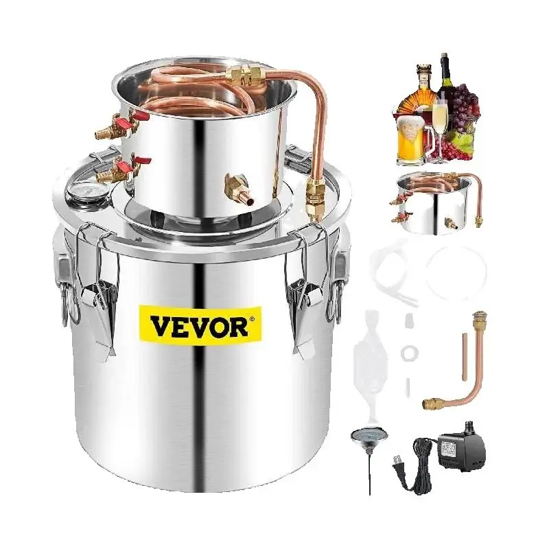 VEVOR Distillateur Alambic 50 L Chaudière à Spiritueux Acier Inoxydable 6,92 kg Kit de Pot de Brassage Φ40 x 40 cm Refroidissement Rapide avec Pompe à Eau Fût de Condensateur pour Fermentation d'Eau