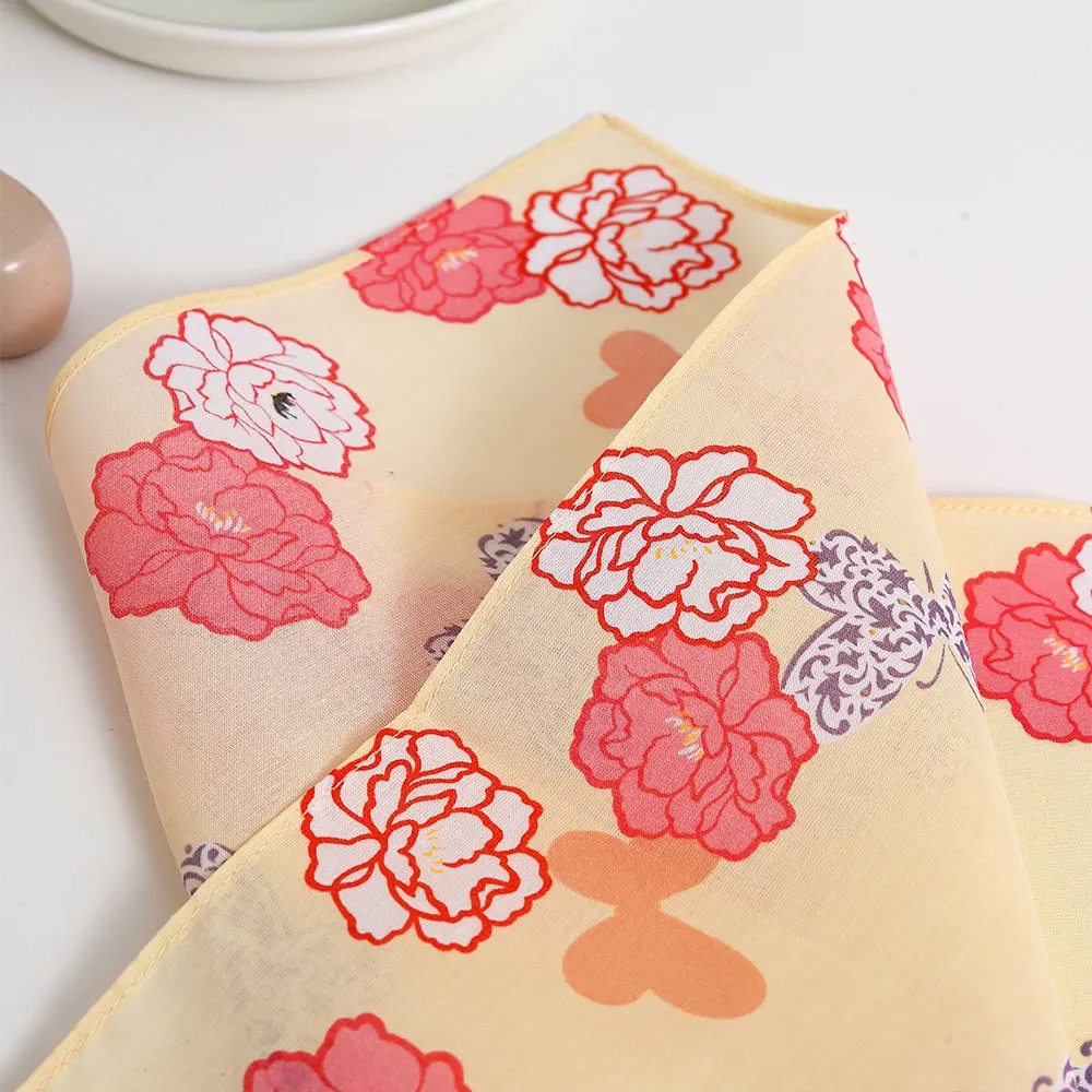 3/6 Pcs Women's Pure Cotton Printed Handkerchief Old-fashioned Nostalgic Thin Summer Portable Soft Absorbent Sweat Towel