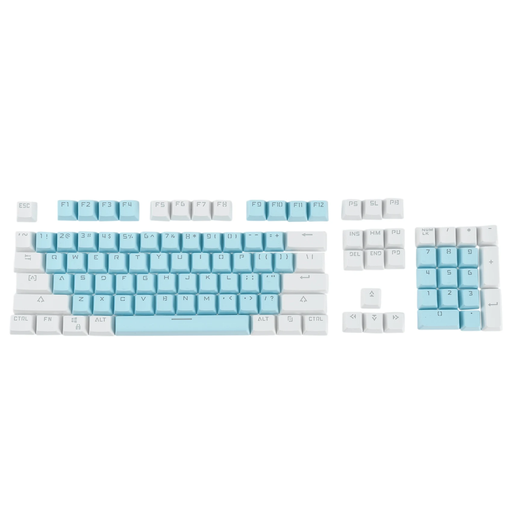 104-Key Two-Color Translucent Keycap Set, Suitable for Mechanical Keyboard, Universal (Blue+White)