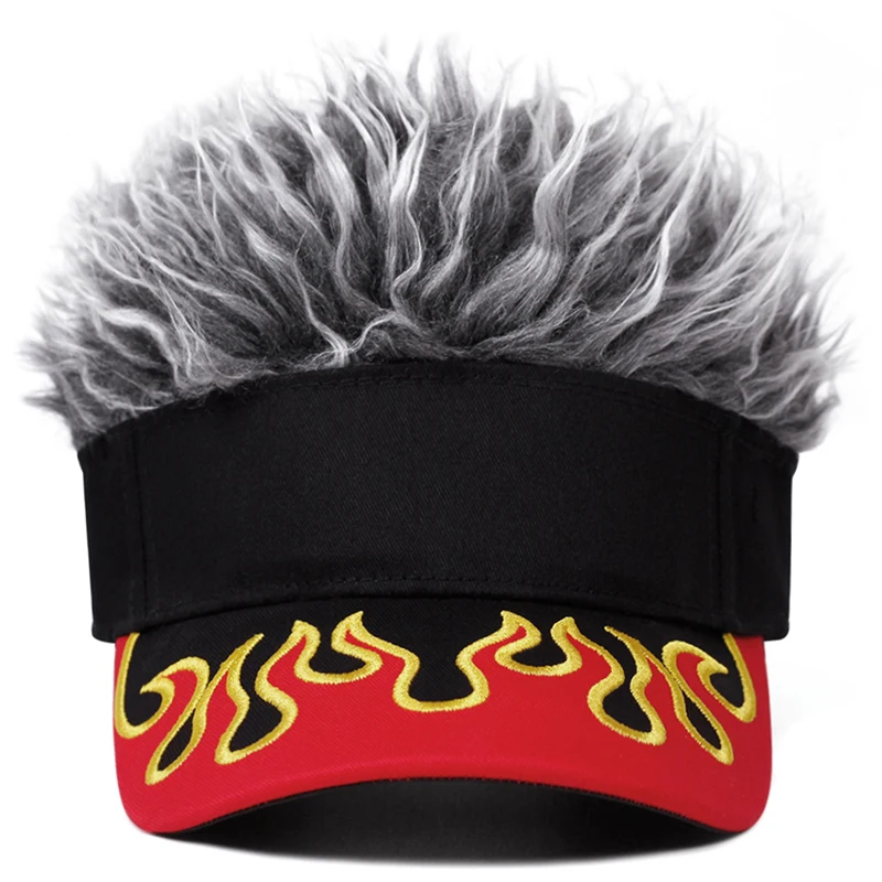 1pc Fashion Creative Wig Hat Flame Printed Hip Hop Hat Outdoor Daily Adjustable Decorative Hat Sunshade Hat Unisex Baseball Hat