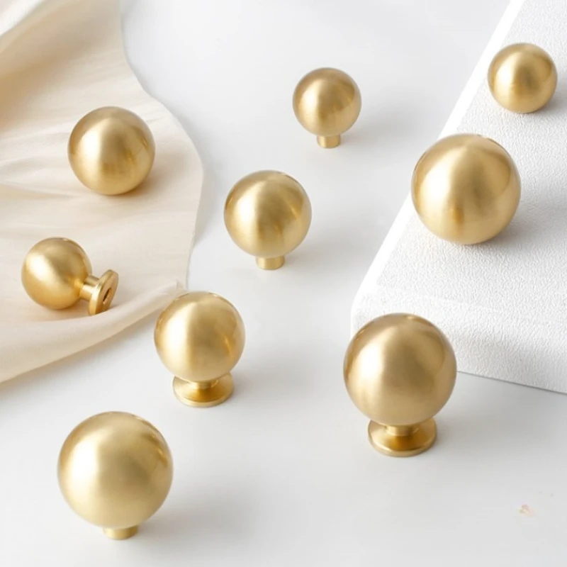 Massiver Messing-Einlochknopf, Runde Möbelgriffe, Moderner Minimalistischer Goldener Schubladenknopf, Kleiderschrank-Türgriff, Küchengriff – Detail 1
