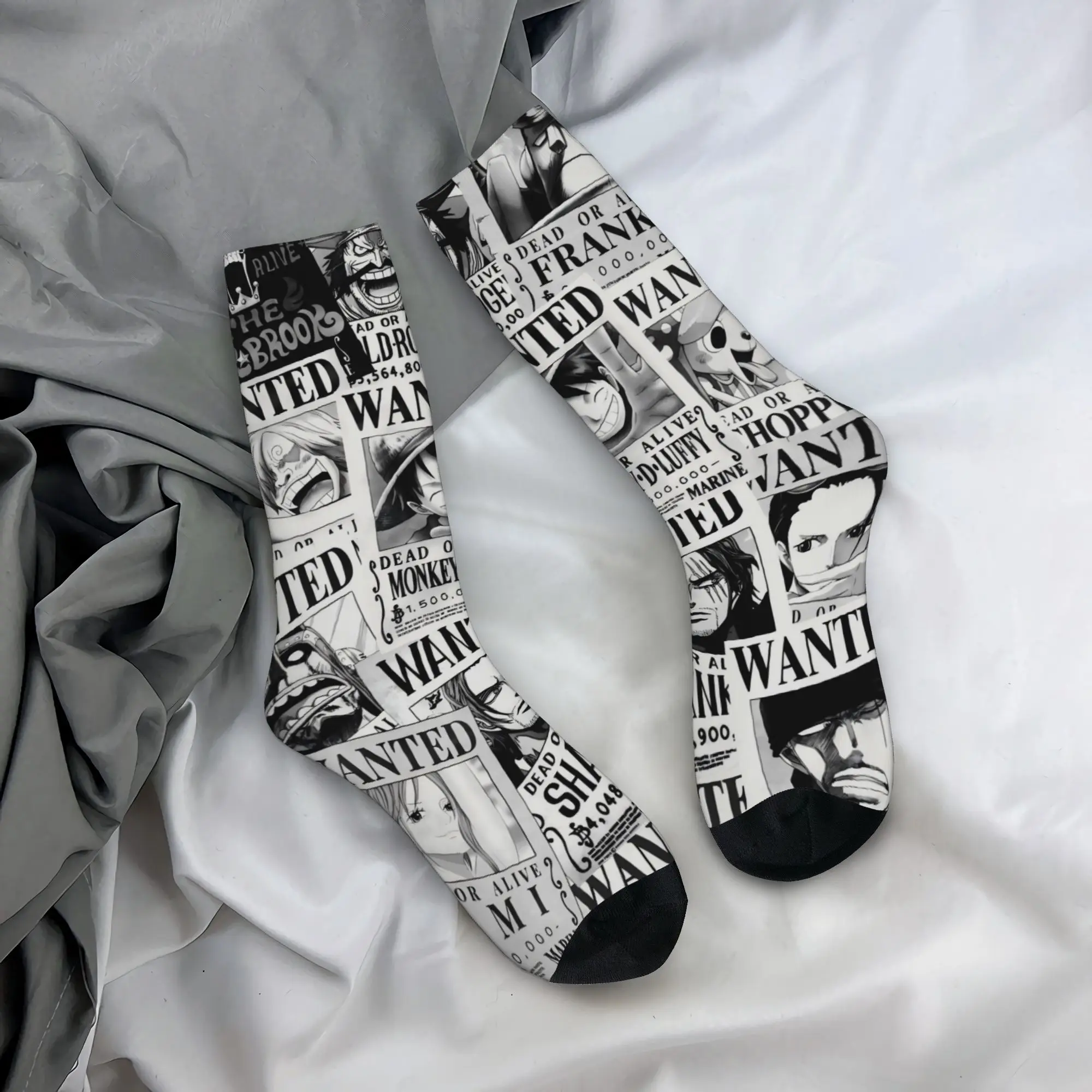 

Funny Sock One Piece Black and White Wanted Posters Collage Rock Seamless Pattern Printed Men Socks Casual Men's Socks