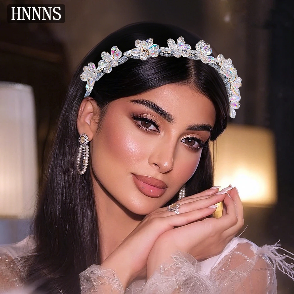 

HNNNS Shiny Crystal Flower Headband Non-slip Wave Toothed Hair Hoop Korean Style Headwear Sweet Dating Party Hair Accessory A400
