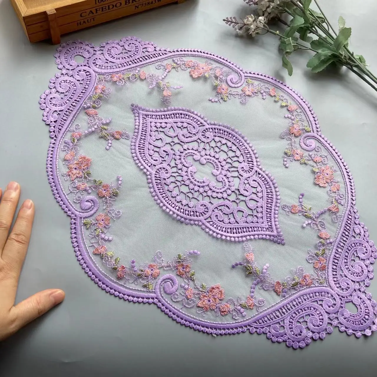 31*43 cm Lace Purple Tablecloth Applique Ribbon Trim for Sofa Curtain Bed Cover Trimmings Home Textiles DIY Polyester Mesh