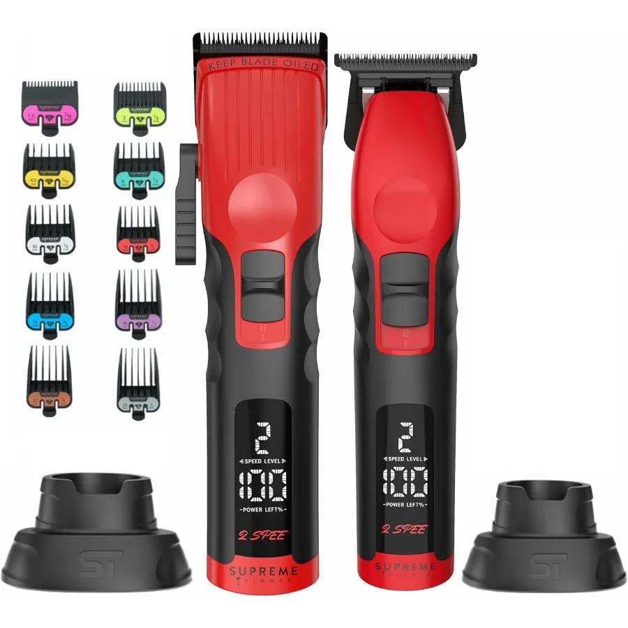 

Supreme Trimmer 2-in-1 2Speed Beard Trimmer Hair Clipper Combo Removable Blades 2 Speeds LCD Display Cordless Professional Barb