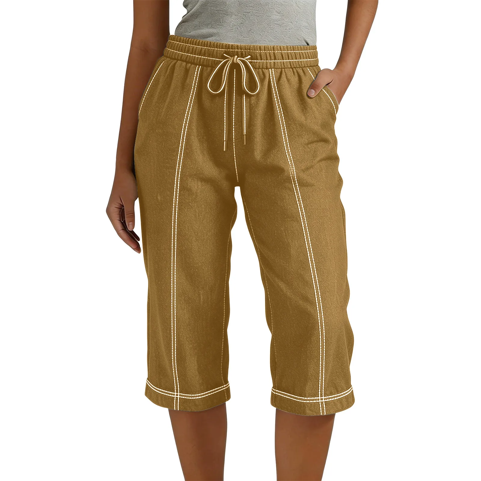 Spring/Summer women’s casual pants, adjustable elastic waistband, solid color design, stylish new model.
