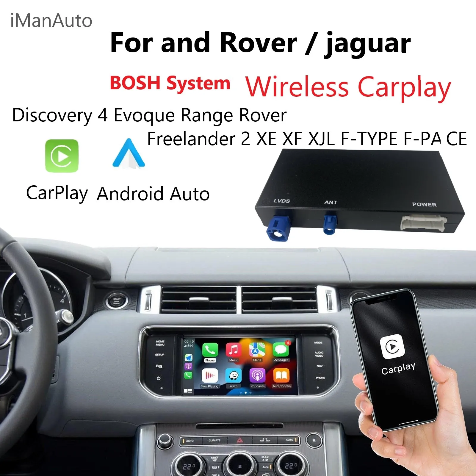 iManAuto Wireless Carplay Module For Land Rover/Jaguar/Range Rover/Evoque/Discovery Bosch Host Android Auto Navigation