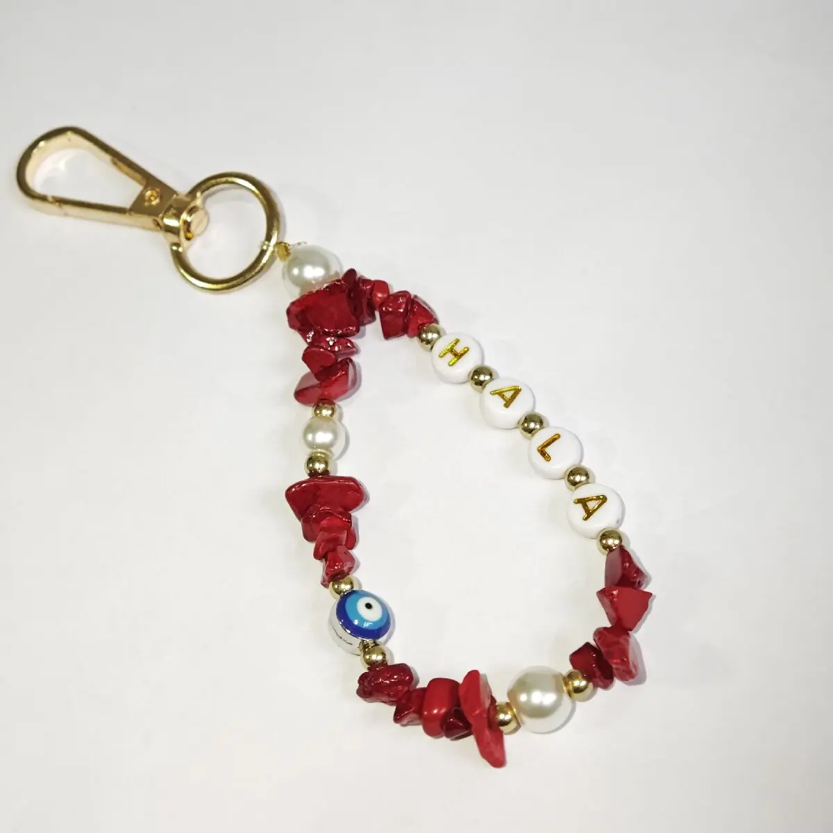 Personalized Custom Gemstone Keychain with Devil Eye