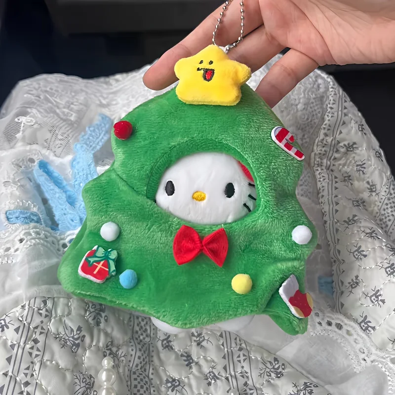 Sanrio Hello Kitty Christmas Tree Dress Up Soft Plush Pendant Car Keychain Student Travel Backpack Decoration Girl Birthday Gift
