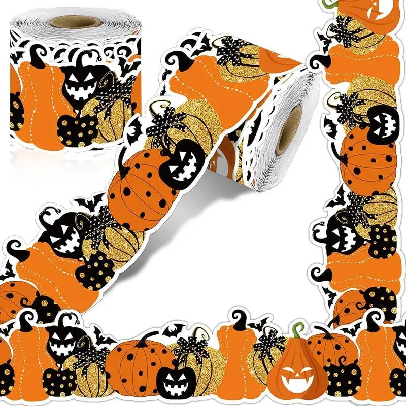1pc Halloween Pumpkin Sticker Bulletin Board Border Trim Black Bat Classroom Wall Decorations Party Self Adhesive Sticker