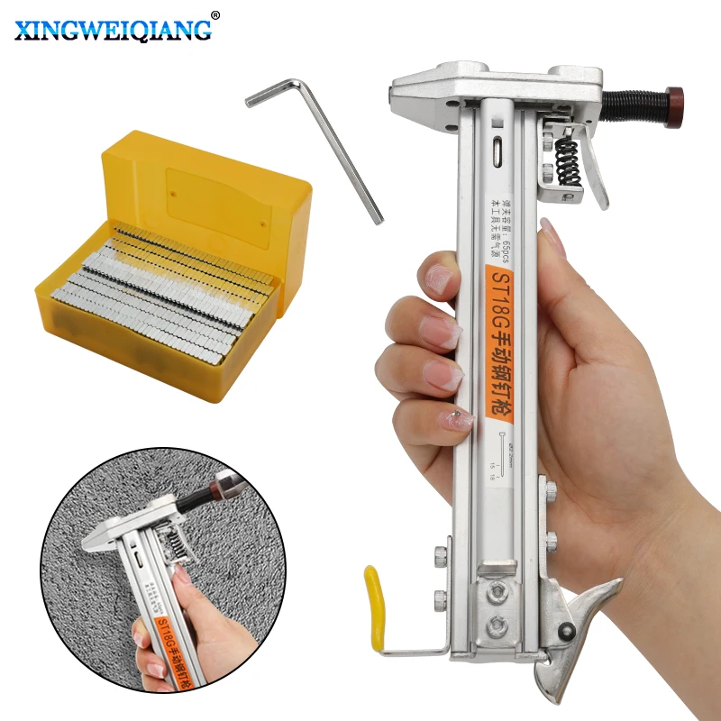 Manual de Aço Nail Gun Semi Automática Cimento Nail Gun Slot de Fio Nailing Dispositivo Pregando Máquina Carpintaria Gun Tacker St18