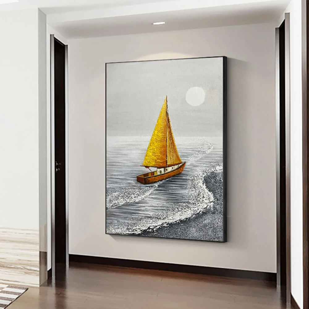 

Abstract Artwork Modern Oil Painting On Canvas Handmade Lanscaple Picture Thick Texture Canvas Painting Sailboat Wall Art Decor