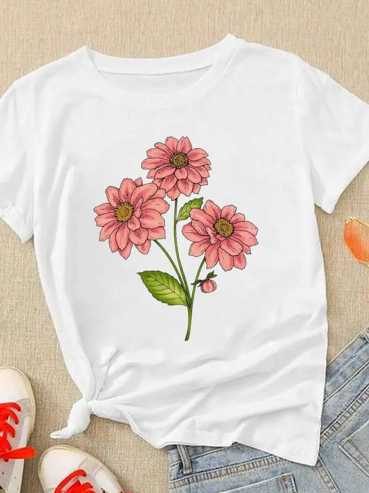 Bloem Zoete Jaren 90 Schattige Mooie Vrouwen Mode T-Shirt Cartoon T-Shirts T-Shirts T-Shirt Casual Bedrukt Grafische T-Top Dameprint Kleding