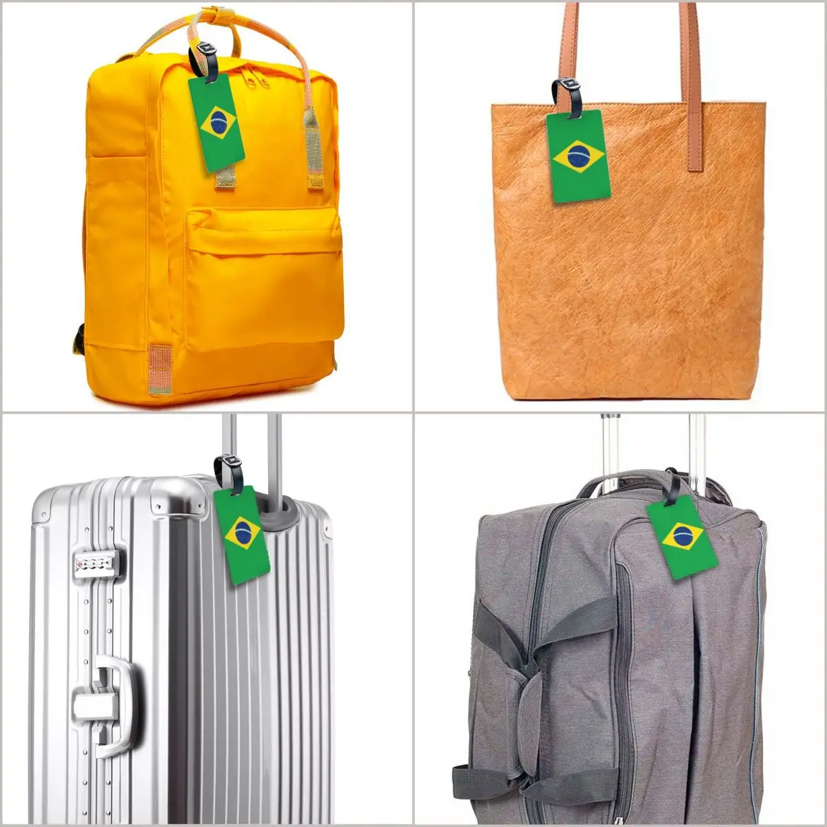 Bandeira do Brasil Bagagem Tag com cartão de nome, Privacidade ID Label Cover, Travel Bag Suitcase, Personalizado