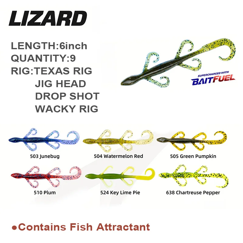 NETBAIT Lizard - BaitFuel 6inch 9pcs/pack Artificial Creature Soft Baits For Texas Rig/JIG Head/Drop Shot/Wacky Rig