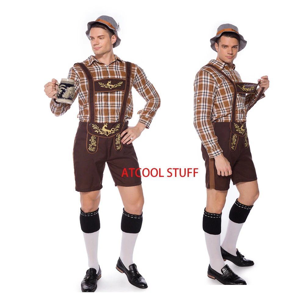 Maschio Oktoberfest Lederhosen Costume bavarese Octoberfest Costume da birra tedesco bretelle pantaloncini da uomo Halloween Cosplay Outfit