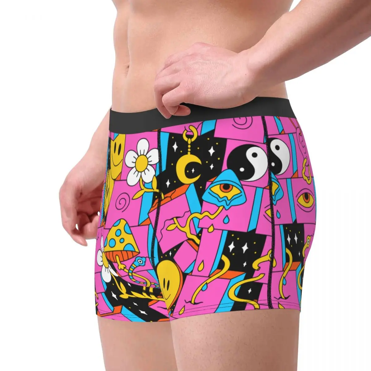 Funny Boxer Psychedelic Smile Shorts Panties Briefs Men's Underwear Magic Mushrooms Soft Underpants for Homme Plus Size