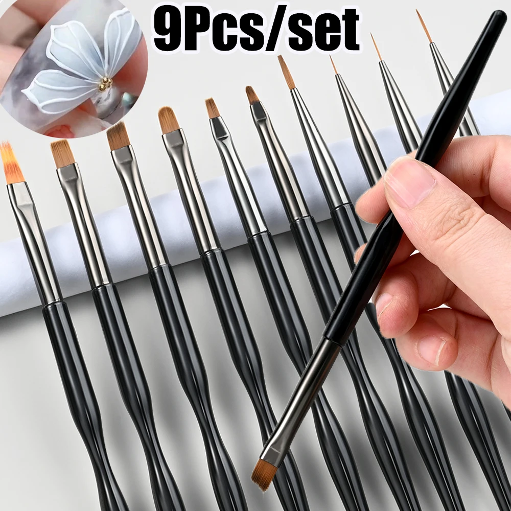 9 PZ/SET Linea Mista Del Chiodo Pennello Penna di Pittura 0.6/0.8/1/1.1//1.3 centimetri Professione Unghie Disegno Pennello FAI DA TE Chi Dipinto A Mano Maniurew Pen