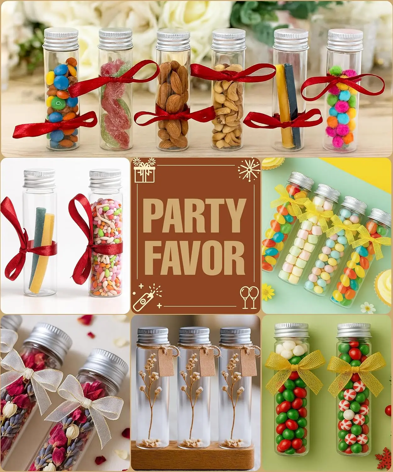 10pcs Plastic Test Tubes with Caps Test Tubes as Storage Containers for Candy, Beads, Powder, Sample Testing, Home & Party Décor