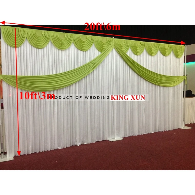 White And Black Ice Silk Wedding Backdrop Curtain Include Top Drapery Swag Valance Stage Background