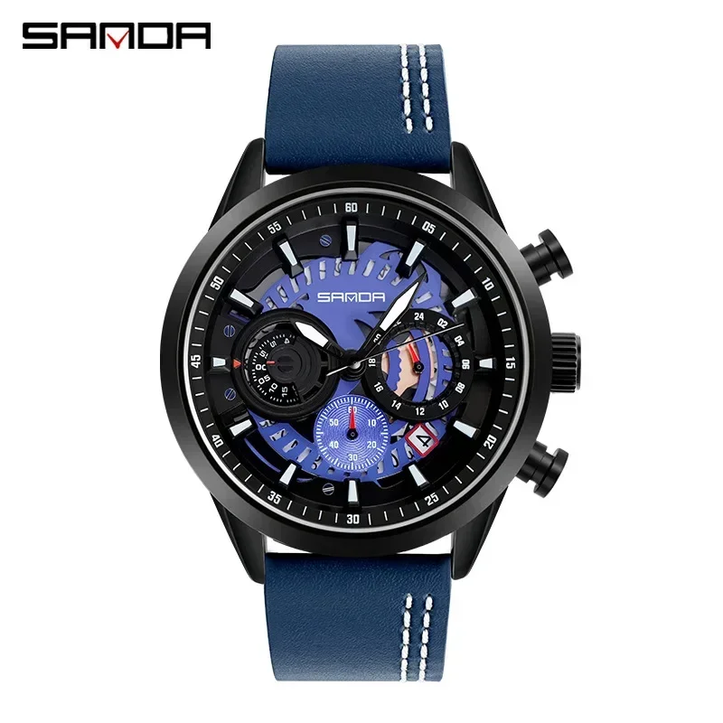 SANDA-reloj deportivo de lujo para hombre, cronógrafo de cuarzo, de goma, automático, resistente al agua, militar, informal, para exteriores, a prueba de golpes, novedad de 2024