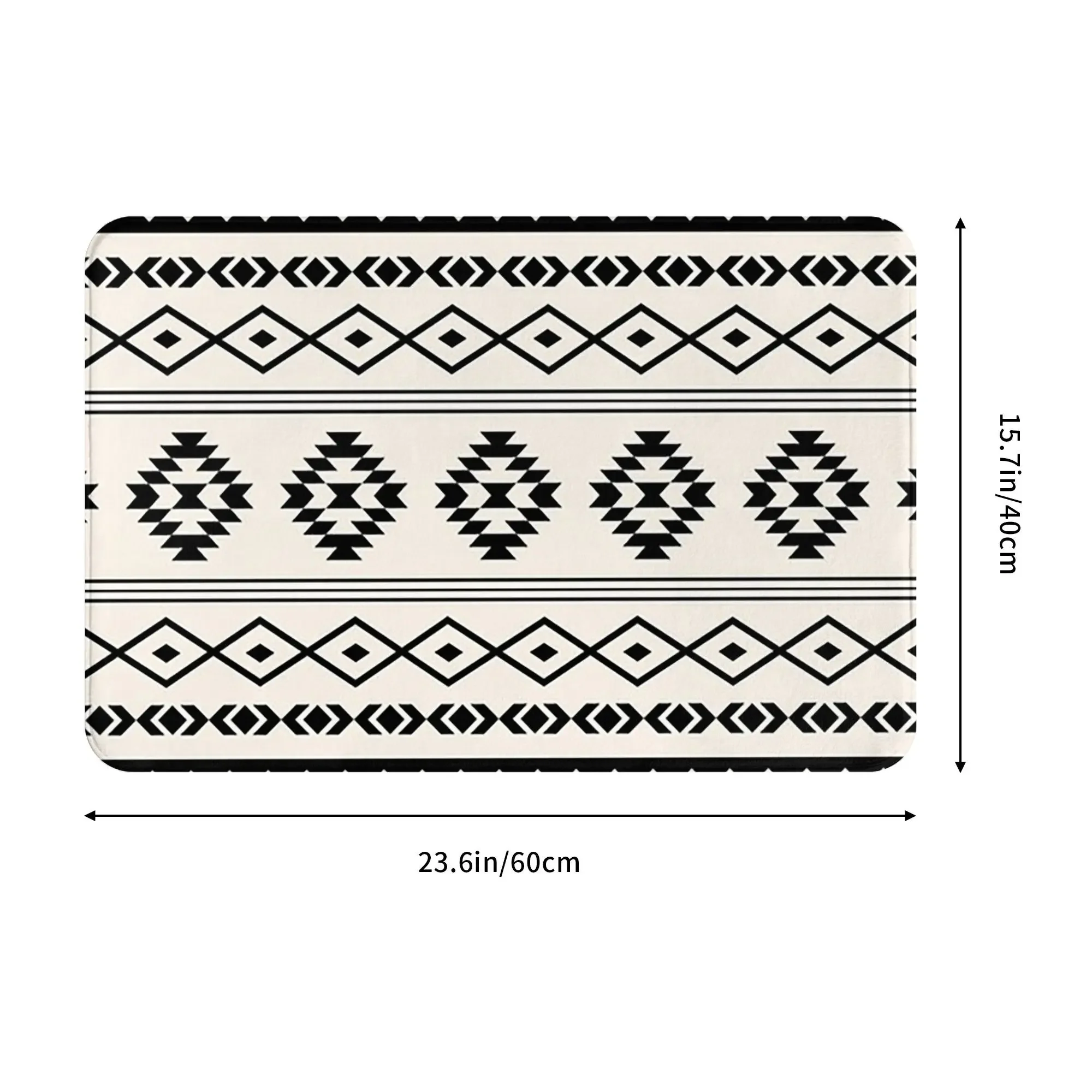 Aztec Black on Cream Mixed Motifs Pattern Non-slip Doormat Floor Mat  Rug for Kitchen Entrance Home Balcony Footpad Mats