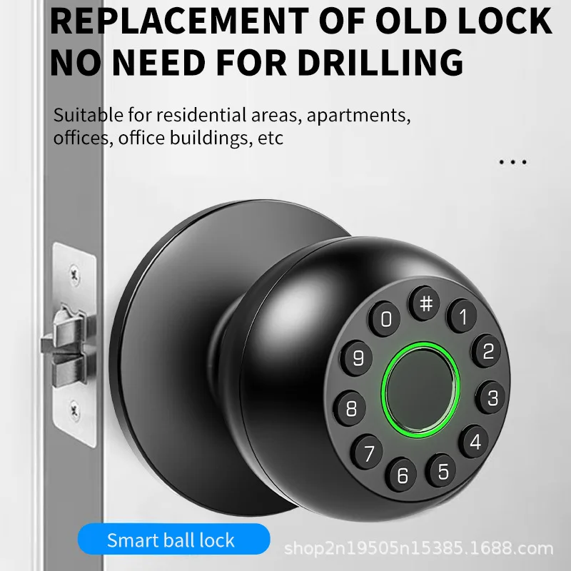 Entry Password Lock Graffiti Spherical Smart Fingerprint Lock Room Bedroom Wooden Door Apartment Hotel Door Lock