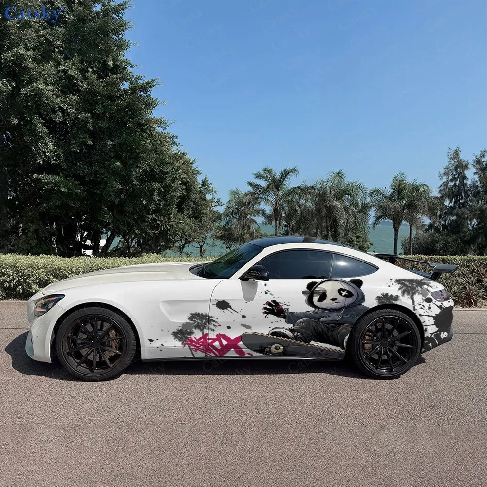 2pcs Street Panda Graffiti Realm, Durable, Fade-resistant, Enhance Vehicle Aesthetics With Bold Artistic Design Car Vinyl Wraps