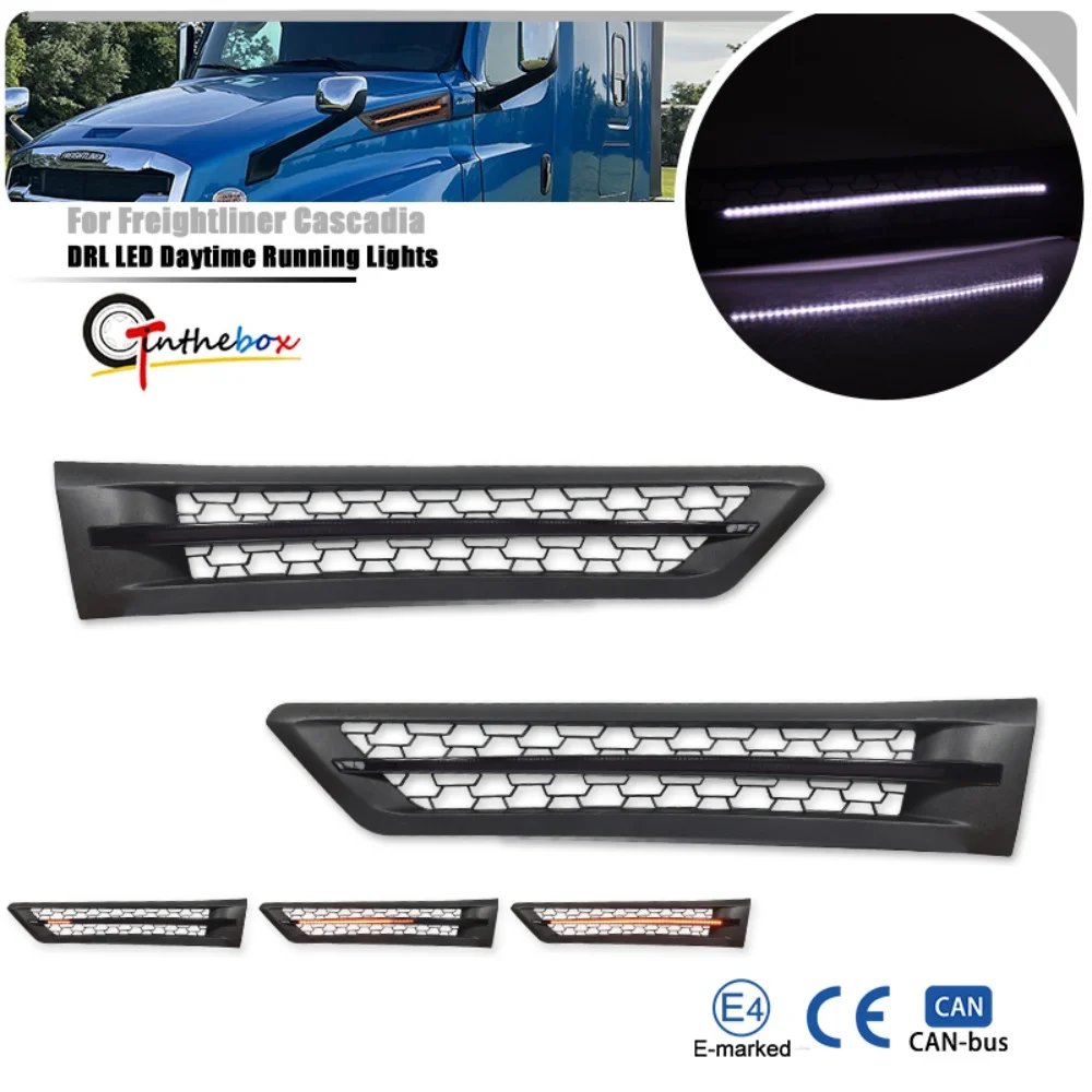 

Двухцветные светодиодные DRL динамические указатели поворота для Freightliner Cascadia 2018-2025, решетка переднего крыла, впускные отверстия