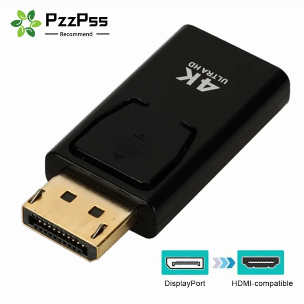 PzzPss 4K DisplayPort to HDMI-compatible Adapter Cable 1080P DP to HDMI-compatible Video Audio Converter For PC TV Laptop