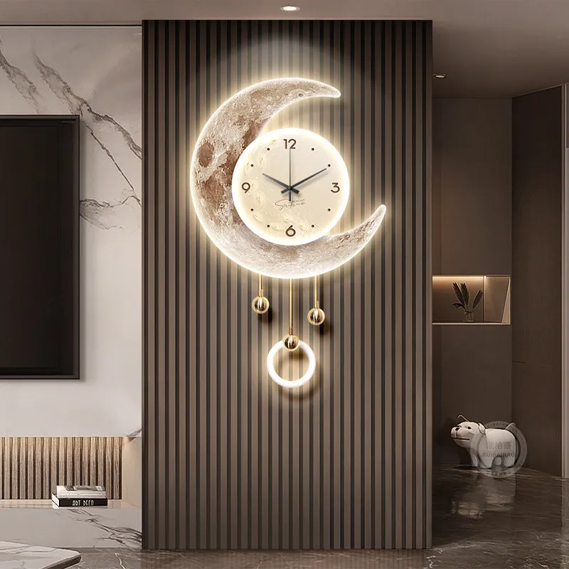 Light luxury TV background wall decoration painting with time clock creative living room pendant moon restaurant wall lamp paint