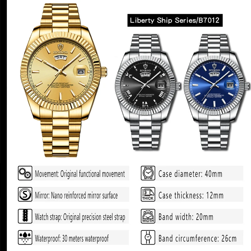 Binbond Top Brand Fashion Sports Men\'s Watches New Business Waterproof Wristwatch Stainless Steel Men Watch Relogio Masculino