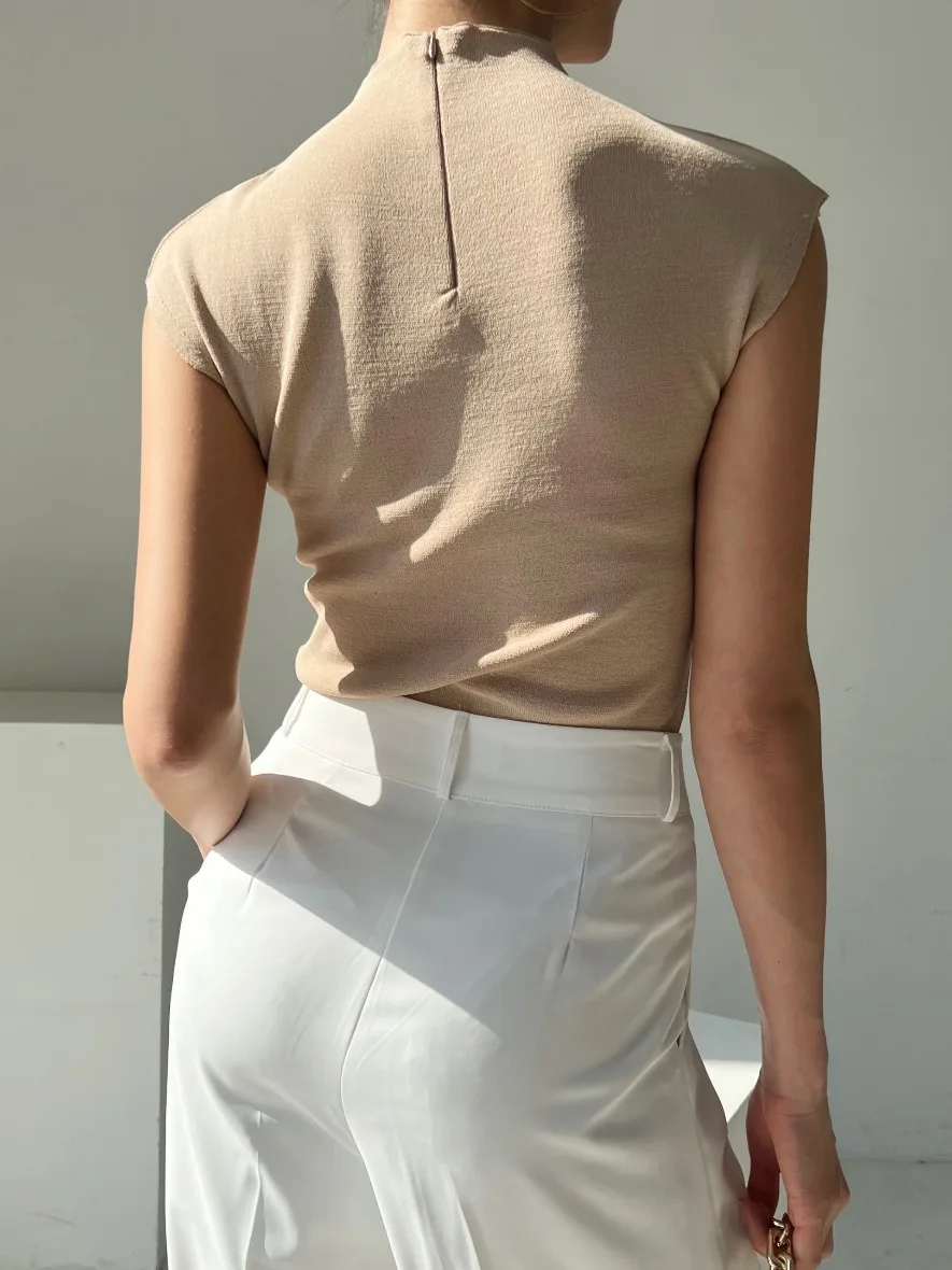 Chic Vintage Design Knitted Top Women's f High Collar Zipper Bal Summer Age-Defng Knitwear Faionable Ladies' Sweater