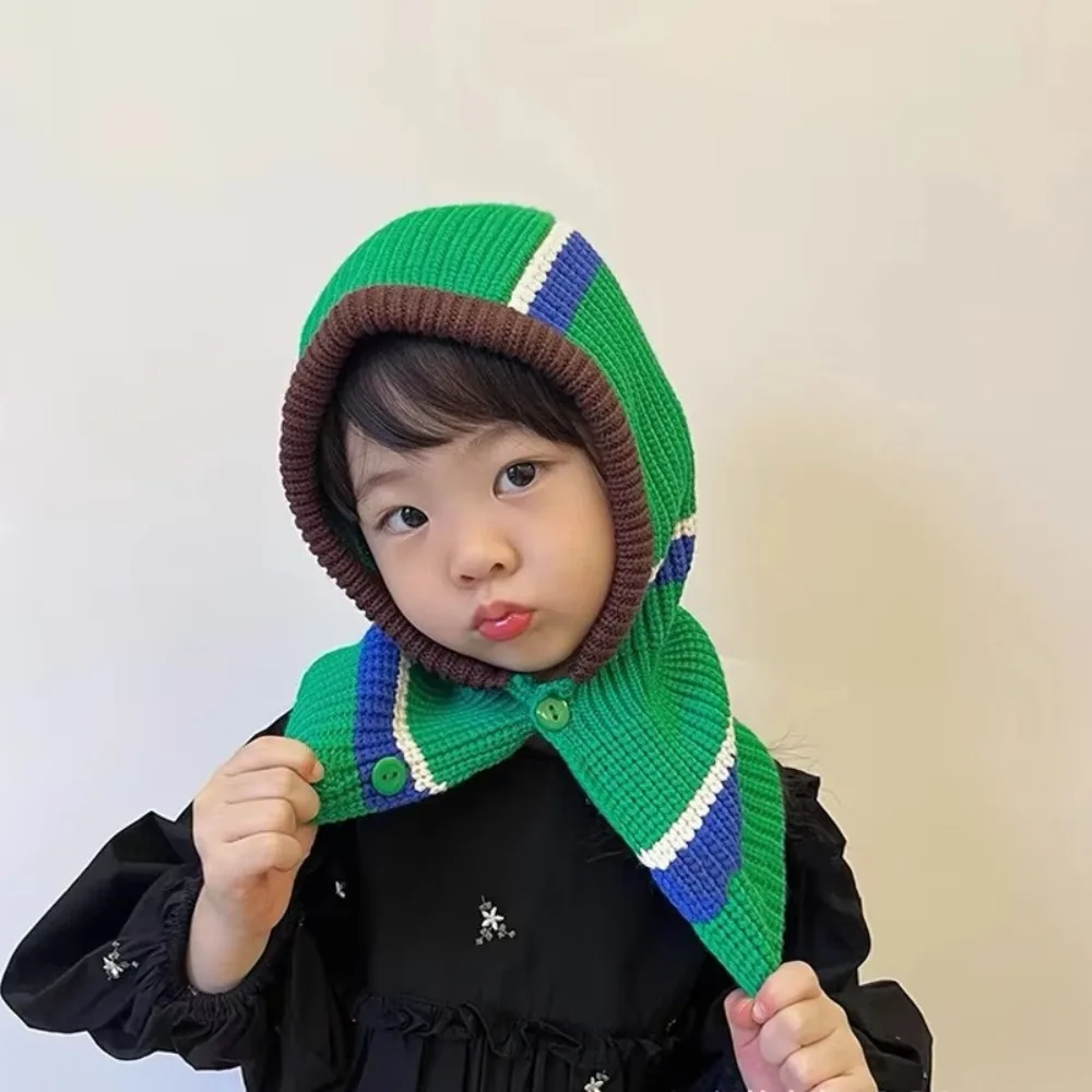 High Quality Stripe Children Balaclava Ear Protection Keep Warm One Piece Scarf Cap Windproof Winter Cap for 3-6year Kid Unisex