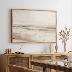 Vintage Coastal Beach Ocean Landscape Neutral Poster Canvas Painting Print Wall Art Picture for Living Room Home Decoration