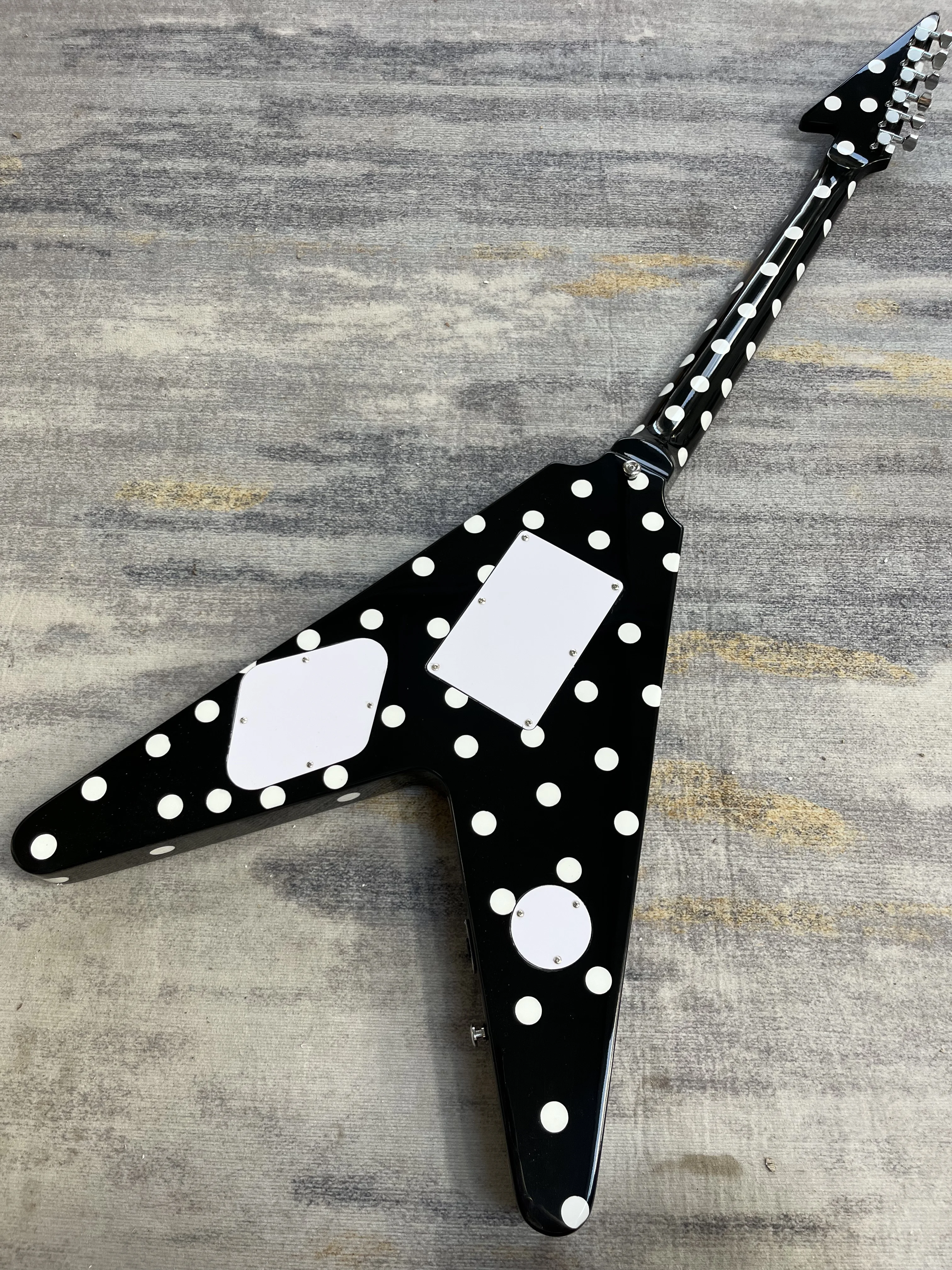Chinese Electric Guitar Flying V Style Black And White Dot