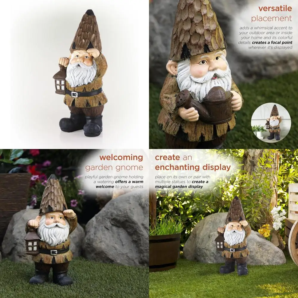 

Brown 16H Alpine Corporation Garden Gnome Statue with Outdoor Lantern