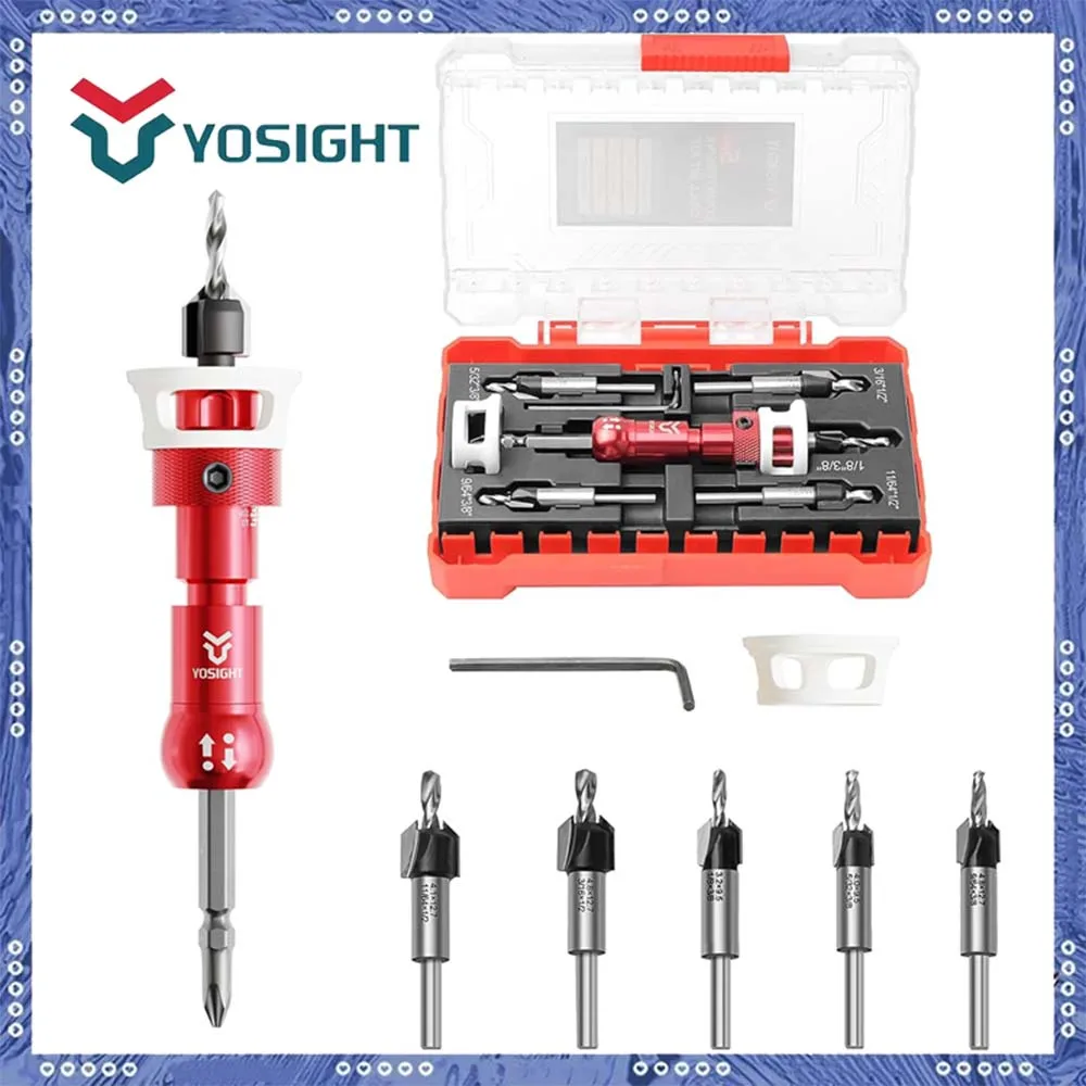 

1/8 Inch to 9/64 Inch Countersink Drill Bit Kit, Adjustable Depth Stop, Carbide Tipped, 1/4" Hex Shank, Ideal for Woodworking